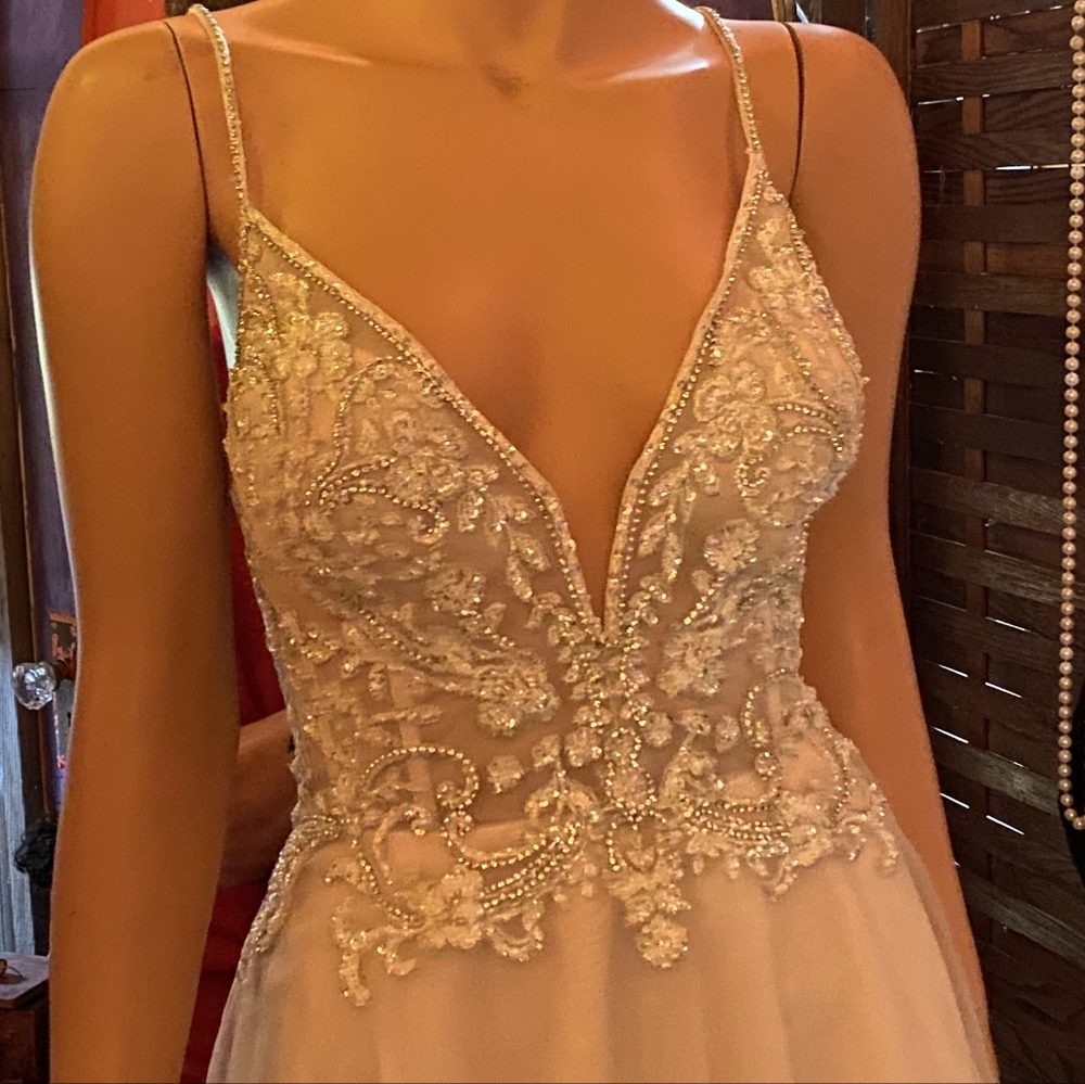 David's Bridal NWT Elegant Champagne Lace Wedding Dress/12
